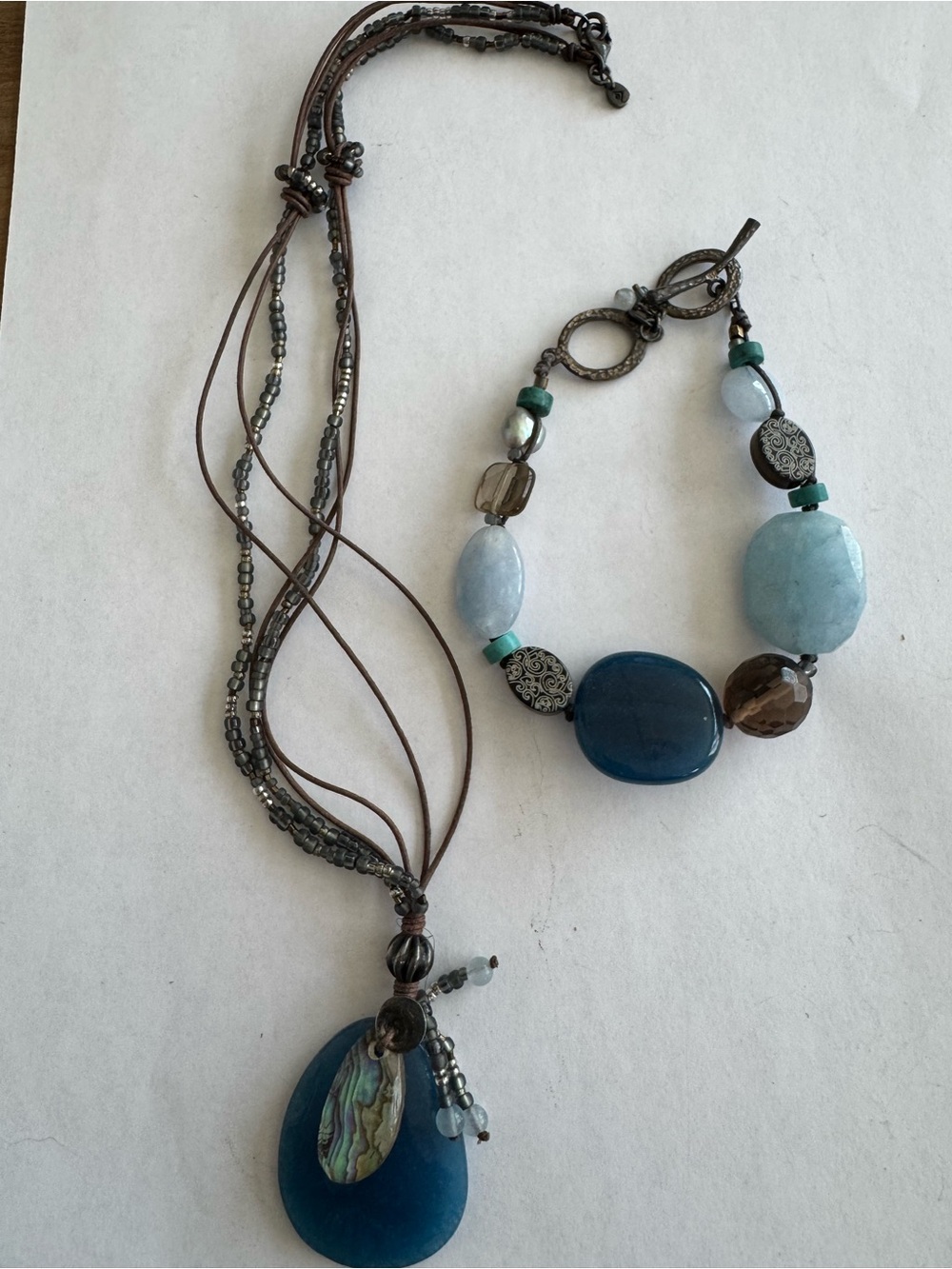 Silpada Blue & Aqua Stone Necklace and Bracelet Set